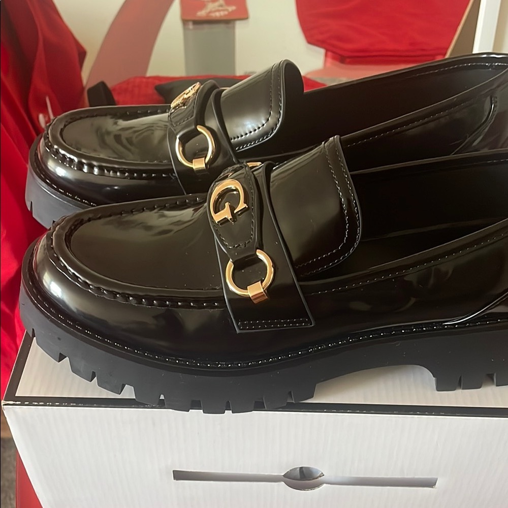 Guess Black and Gold Loafers with Chunky Sole